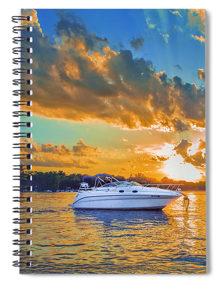 Sunset Spiral Notebook featuring the photograph Fiery Sunset On Lake Minnetonka by Bill and Linda Tiepelman