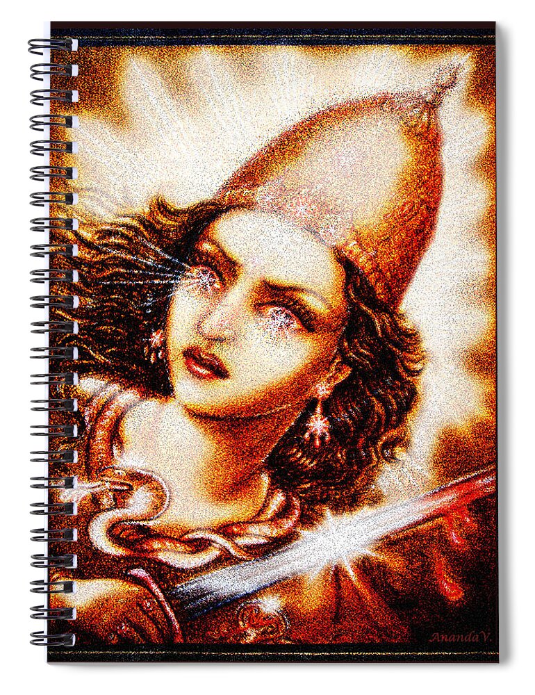 Goddess Spiral Notebook featuring the mixed media Fighting Goddess 2 by Ananda Vdovic