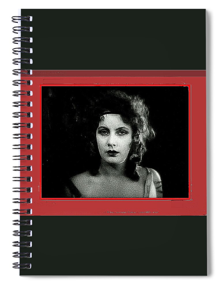 Film Homage Greta Garbo Gosta Berling 1924 Collage Color Added 2008 Spiral Notebook featuring the photograph Film homage Greta Garbo Gosta Berling 1924 collage color added 2008 by David Lee Guss