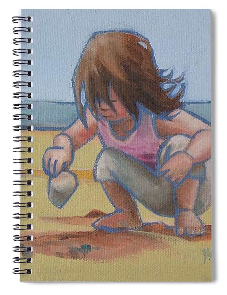 Seashell Spiral Notebook featuring the painting Finding a Shell by Mary Hubley