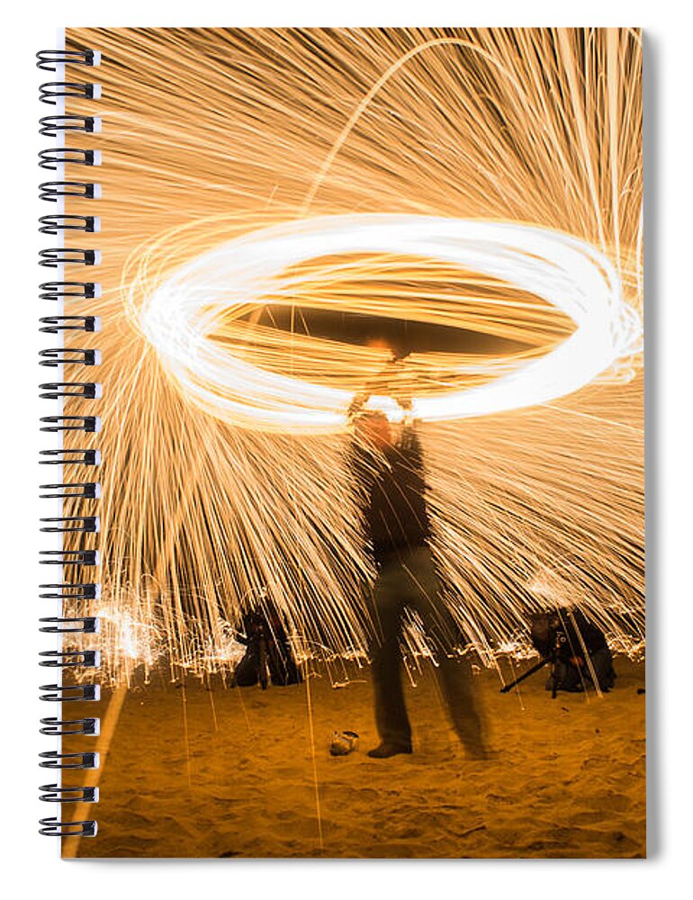 Night Spiral Notebook featuring the photograph Fire Spinner by Weir Here And There