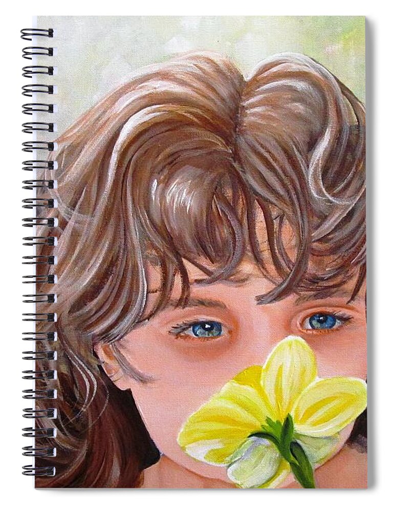 Daffodil Spiral Notebook featuring the painting First Daffodil by Carol Allen Anfinsen