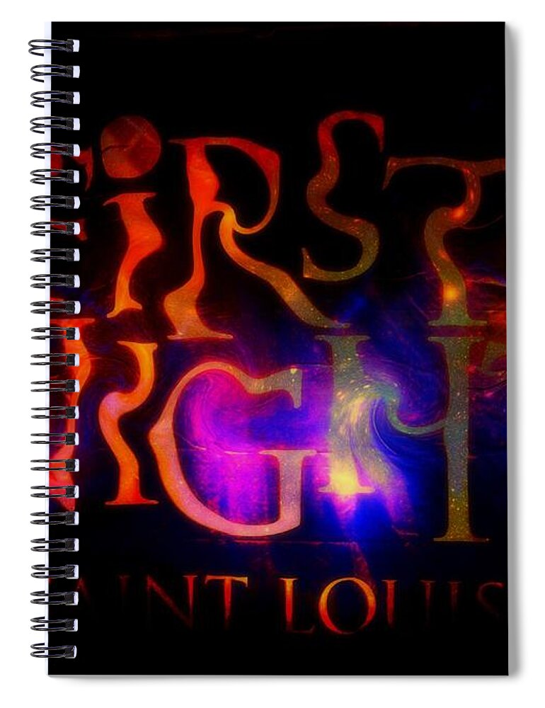  Spiral Notebook featuring the photograph First Night Sign 2 by Kelly Awad