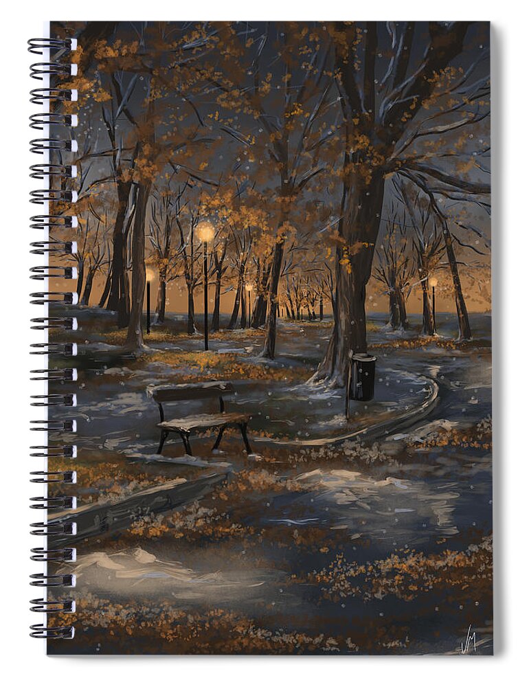 Snow Spiral Notebook featuring the painting First snowfall by Veronica Minozzi