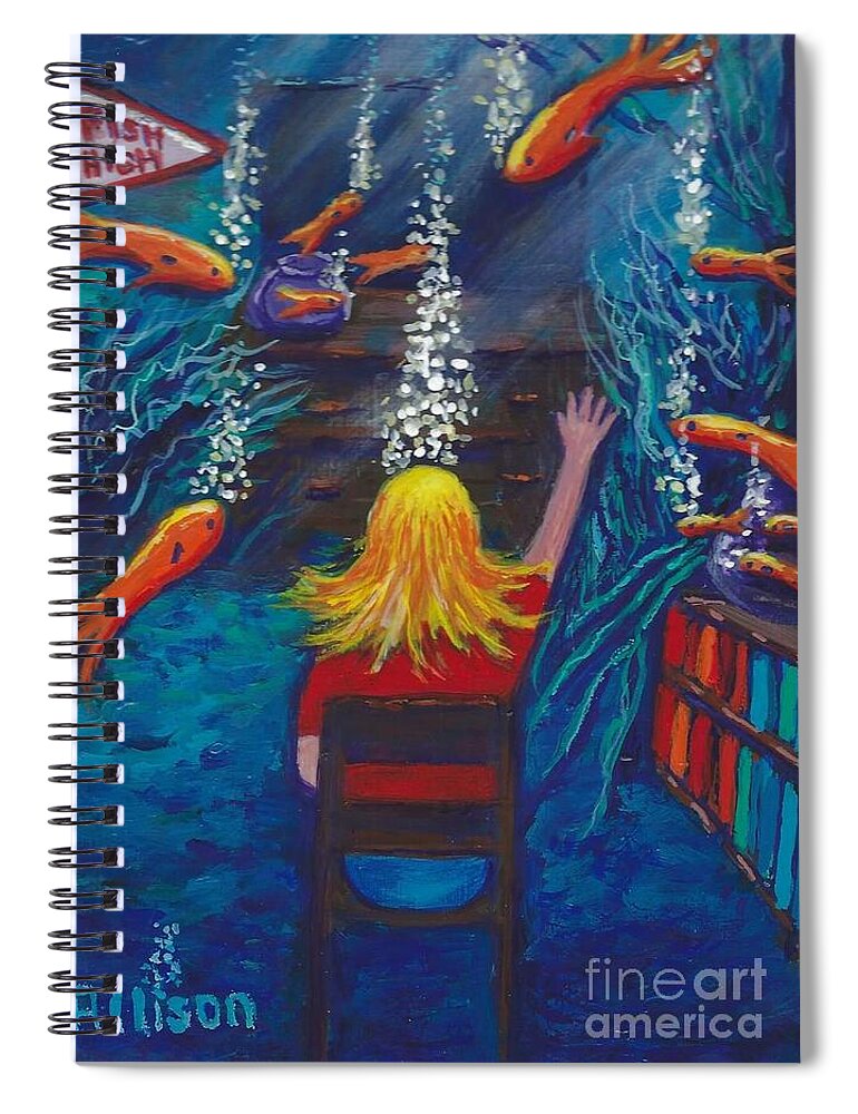 #fish #whimsical #underwater #water #dreams Spiral Notebook featuring the painting Fish Dreams by Allison Constantino