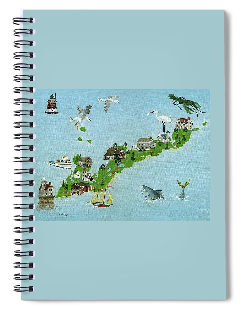 Island Spiral Notebook featuring the painting Fishers Island Map by Robert Logrippo