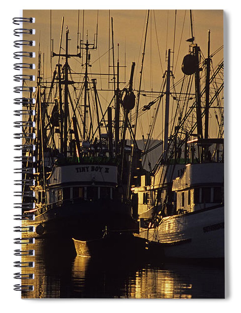 Travel Spiral Notebook featuring the photograph Fishing Boats at Sunset by Jim Corwin