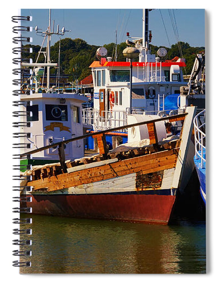 Colorful Spiral Notebook featuring the photograph Fishing boats in a harbor by Nick Biemans