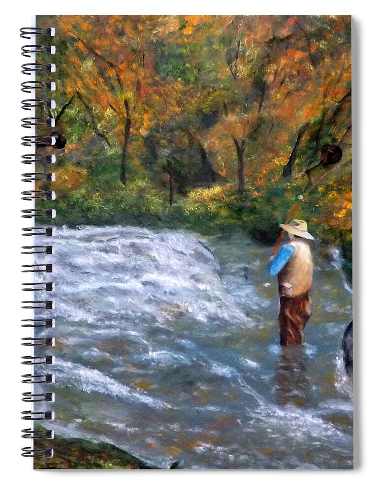 Fly Fisherman Spiral Notebook featuring the painting Fishing in the Fall by Gino Didio