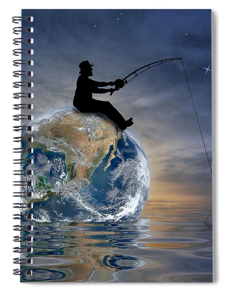 Fishing Spiral Notebook featuring the digital art Fishing Is My World by Nina Bradica