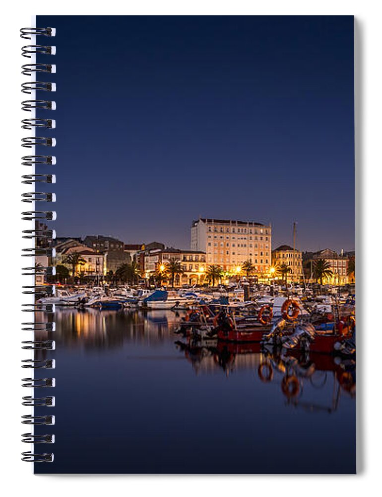 Ferrol Spiral Notebook featuring the photograph Fishing Port of Ferrol by Night Galicia Spain by Pablo Avanzini