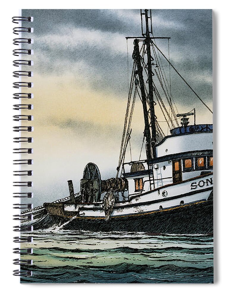 Fishing Vessel. Fishing Vessel Fine Art Print Spiral Notebook featuring the painting Fishing Vessel SONIA by James Williamson