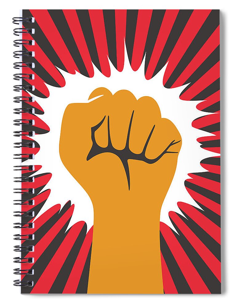 Toughness Spiral Notebook featuring the digital art Fist Hand With Shining Sun by Hakule