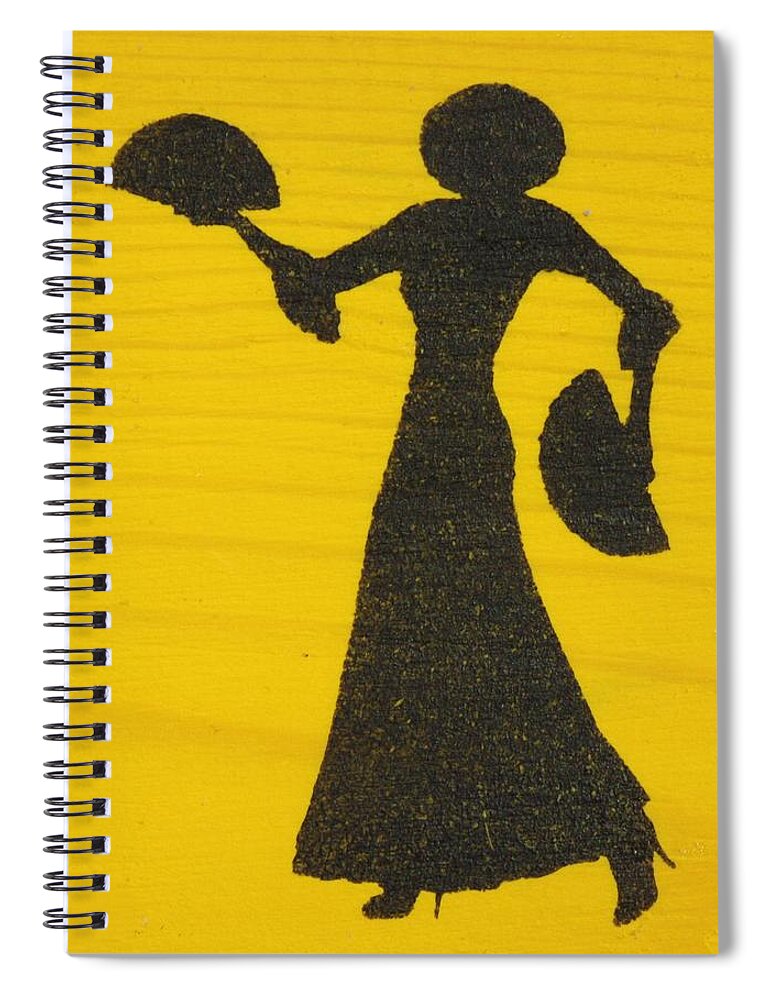 Wood Spiral Notebook featuring the painting Flamenco Dancer on yellow by Roger Cummiskey