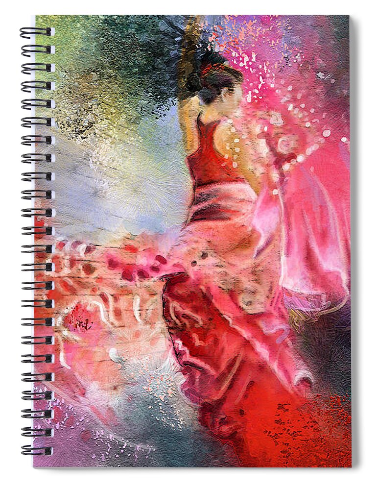 Flamenco Painting Spiral Notebook featuring the painting Flamencoscape 13 by Miki De Goodaboom
