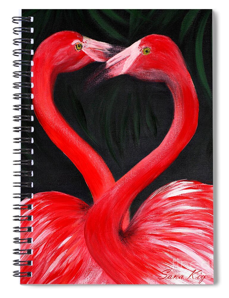Love. Flamingo Spiral Notebook featuring the painting LOVE is... Flamingo Love. Inspirations Collection by Oksana Semenchenko