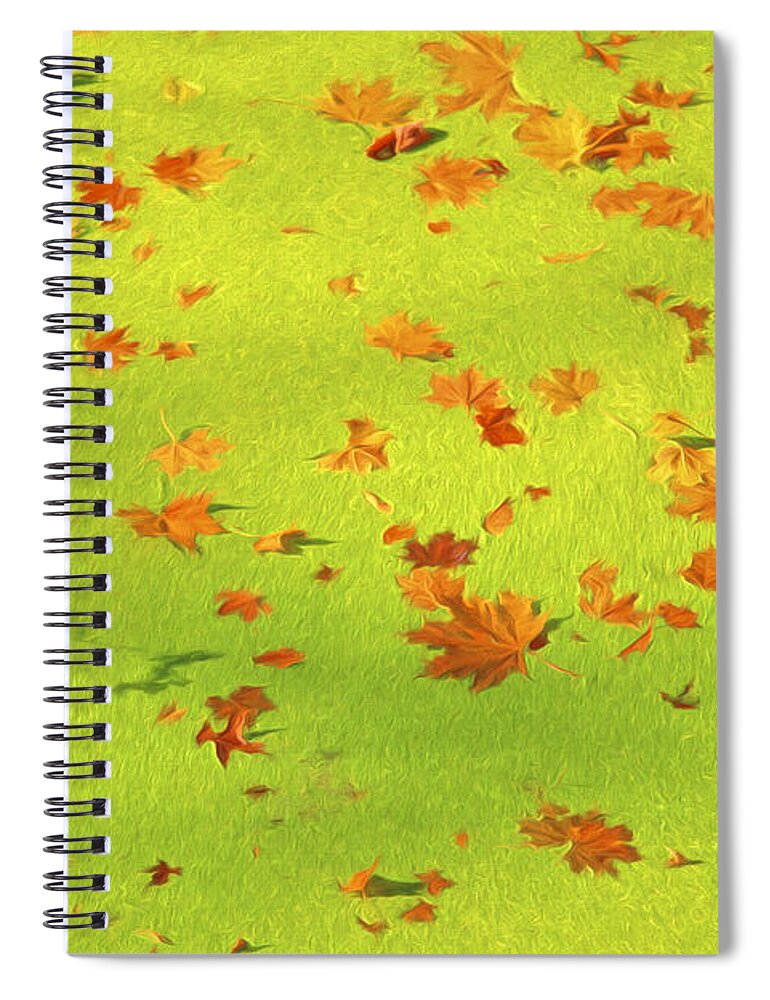 Abstract Spiral Notebook featuring the painting Floating Orange Leaves by David Letts