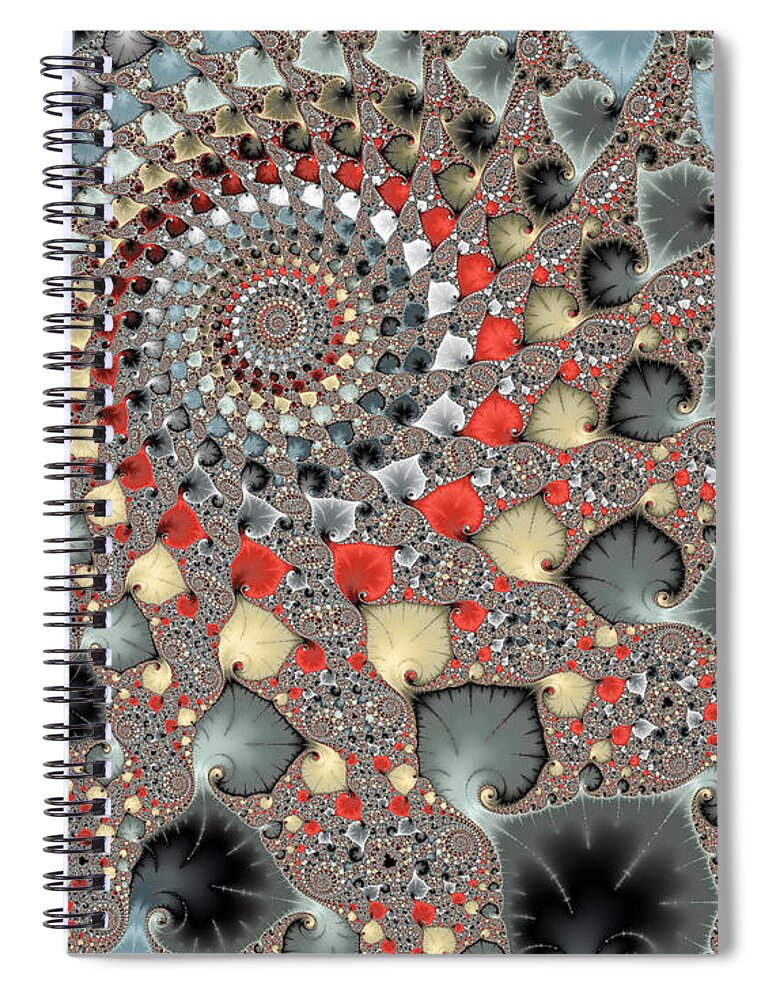 Spiral Spiral Notebook featuring the digital art Floral fractal spiral with digital leaves in red grey beige and black by Matthias Hauser