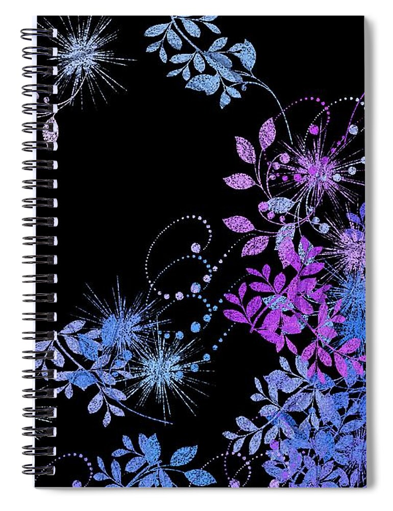 Black Spiral Notebook featuring the digital art Floralities - 02a by Variance Collections