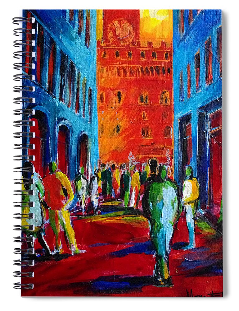 Florence Sunset Spiral Notebook featuring the painting Florence Sunset by Mona Edulesco