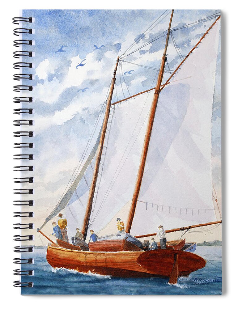 Boat Spiral Notebook featuring the painting Florida Catboat at Sea by Roger Rockefeller
