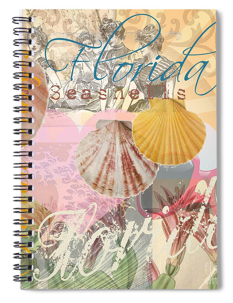 Doodlefly Spiral Notebook featuring the digital art Florida Seashells Collage by Mary Hubley