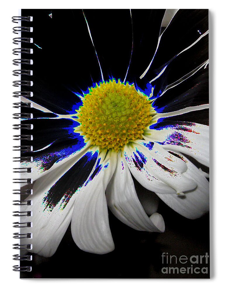 Flower Spiral Notebook featuring the digital art Art. White-Black-Yellow Flower 2c10 by Oksana Semenchenko