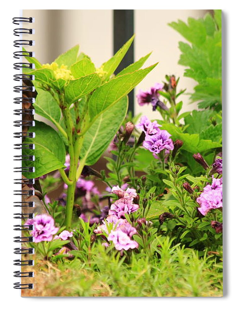 Angel Spiral Notebook featuring the photograph Flower-bed mit an angel statue by Amanda Mohler