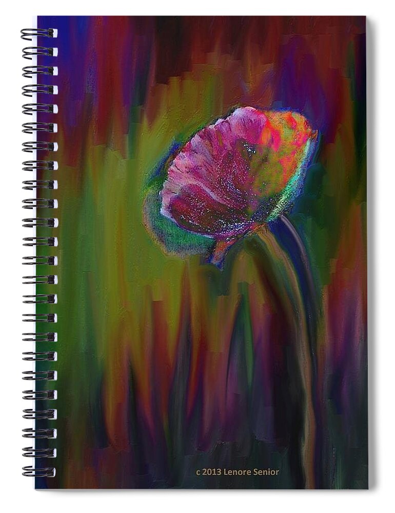 Expressive Spiral Notebook featuring the digital art Flower in Flames by Lenore Senior