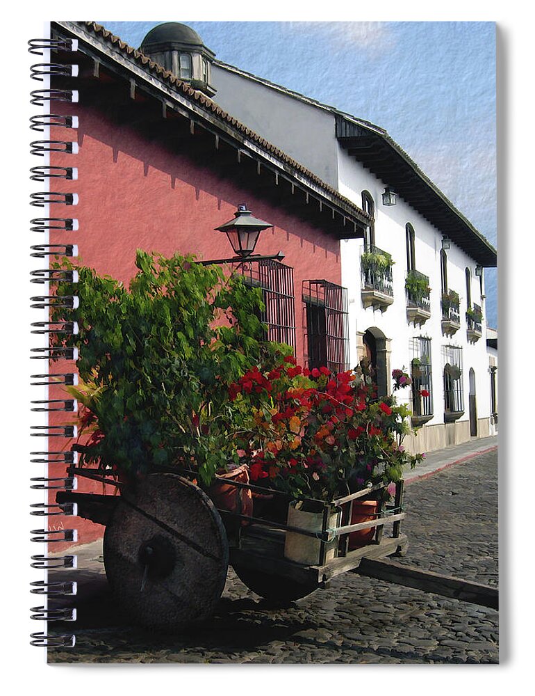 Guatemala Spiral Notebook featuring the photograph Flower Wagon Antigua Guatemala by Kurt Van Wagner