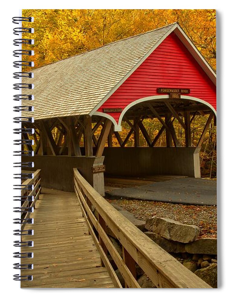 Pemigewasset River Spiral Notebook featuring the photograph Flume Gorge Covered Bridge by Adam Jewell