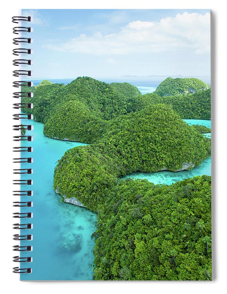 Scenics Spiral Notebook featuring the photograph Flying Over Lush Tropical Rock Islands by Ippei Naoi