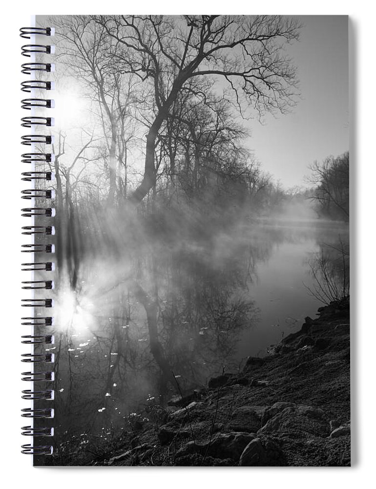 Fog Spiral Notebook featuring the photograph Foggy River Morning Sunrise by Jennifer White