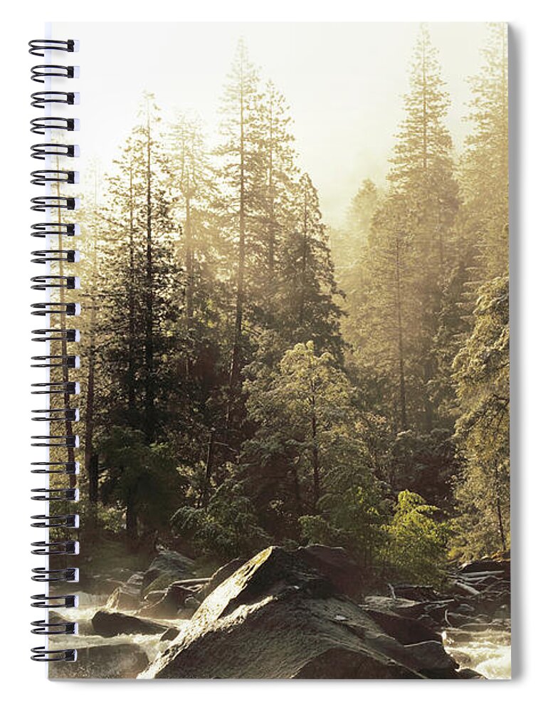 Scenics Spiral Notebook featuring the photograph Foggy Sky Over Spring Creek In Yosemite by Arturbo