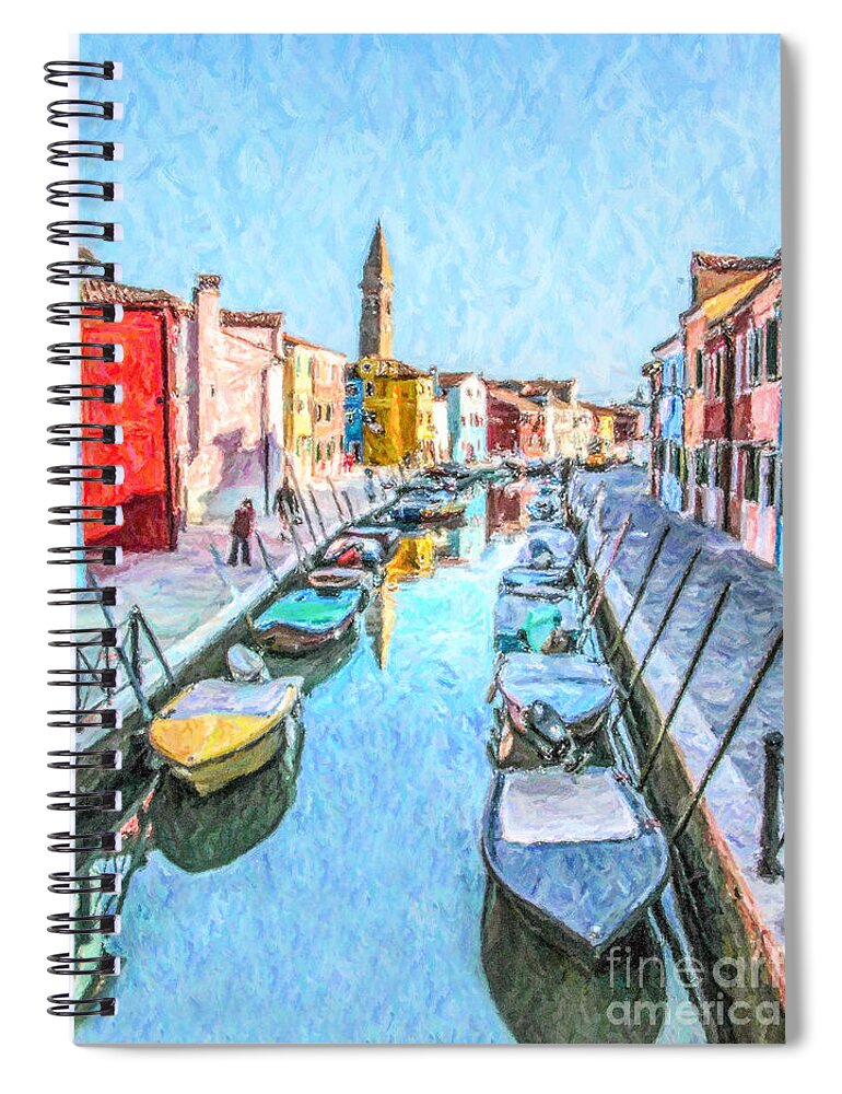 Burano Spiral Notebook featuring the digital art Fondamenta della Pescheria by Liz Leyden