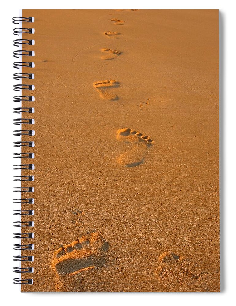Footprint Spiral Notebook featuring the photograph Footprints in the Sand by Andreas Thust