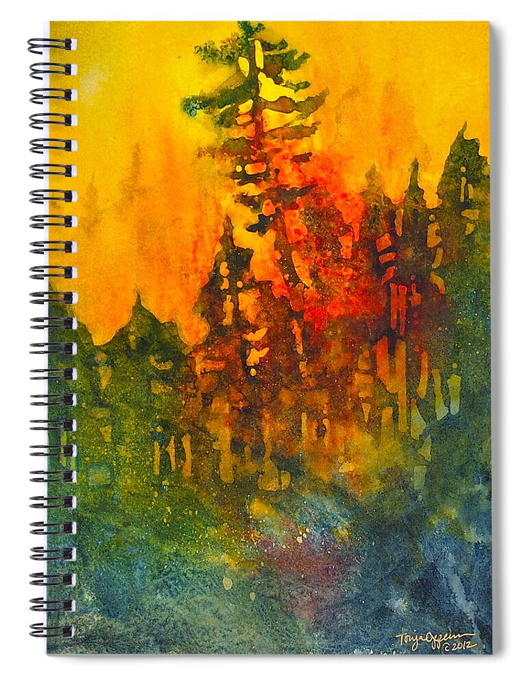 Wildland Spiral Notebook featuring the painting Forest Glow #5 by Tonja Opperman