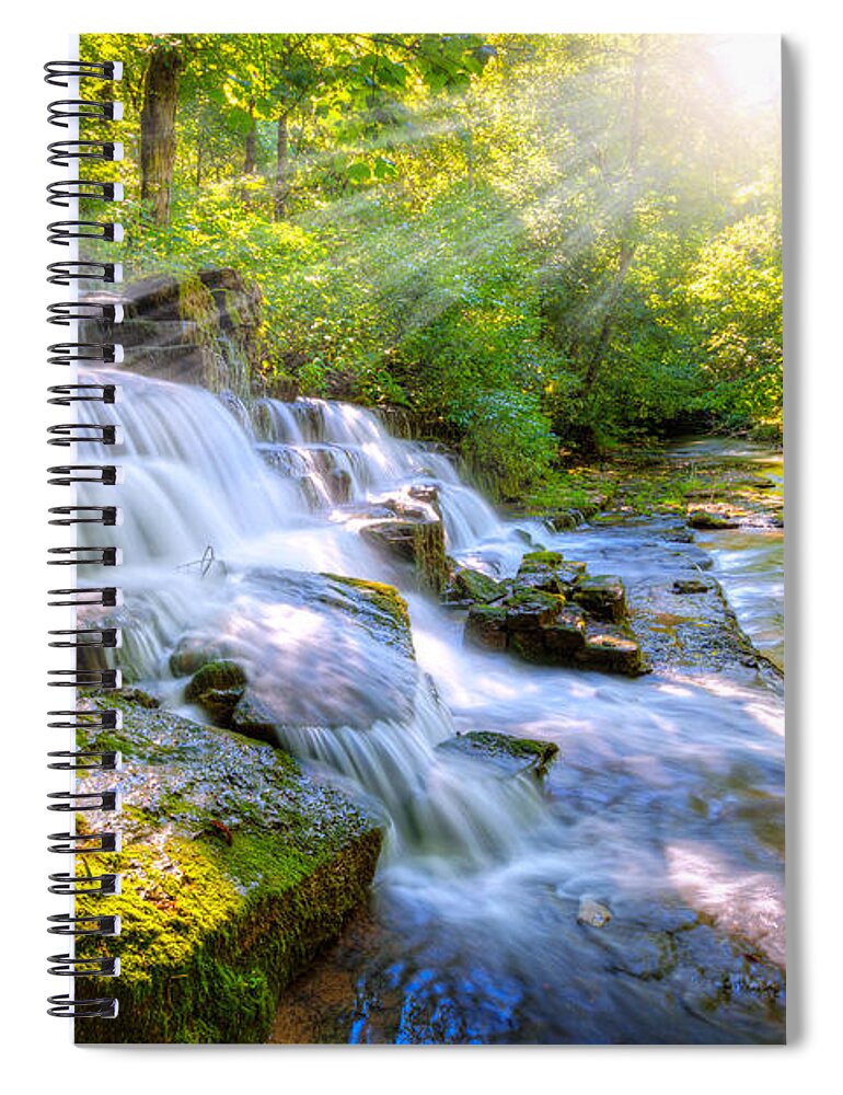 Beautiful Spiral Notebook featuring the photograph Forest stream and waterfall by Alexey Stiop