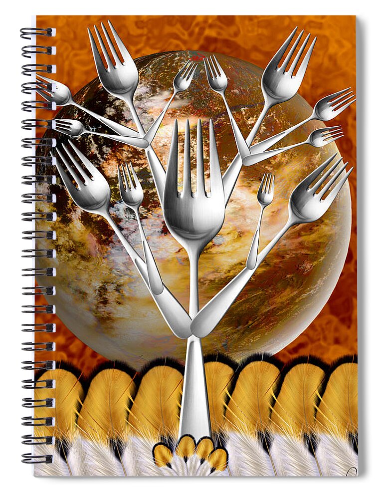 Fork Tree Spiral Notebook featuring the mixed media Fork Tree by Ally White