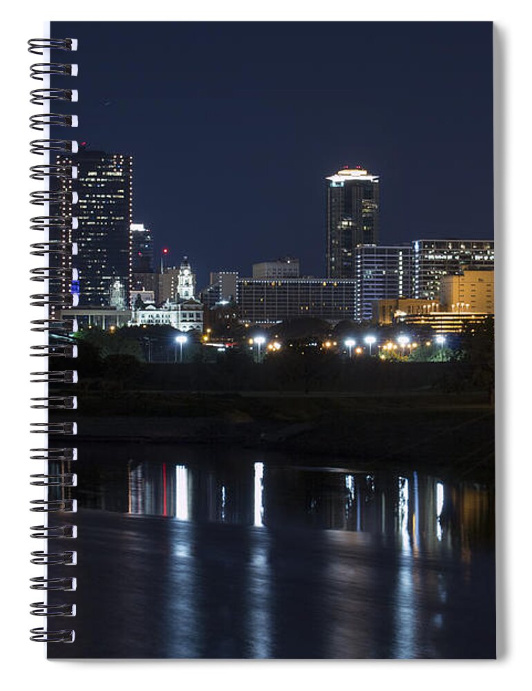 Fort Worth Skyline Spiral Notebook featuring the photograph Fort Worth Skyline Super Moon by Jonathan Davison