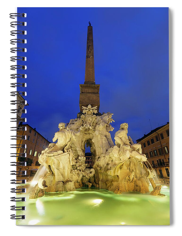 Statue Spiral Notebook featuring the photograph Fountain Of The Four Rivers On The by Guy Vanderelst