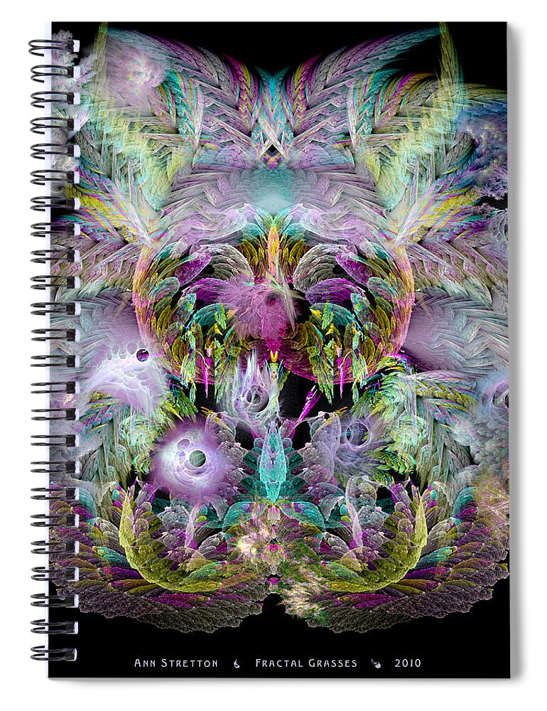 Fabric Spiral Notebook featuring the digital art Fractal Grasses by Ann Stretton