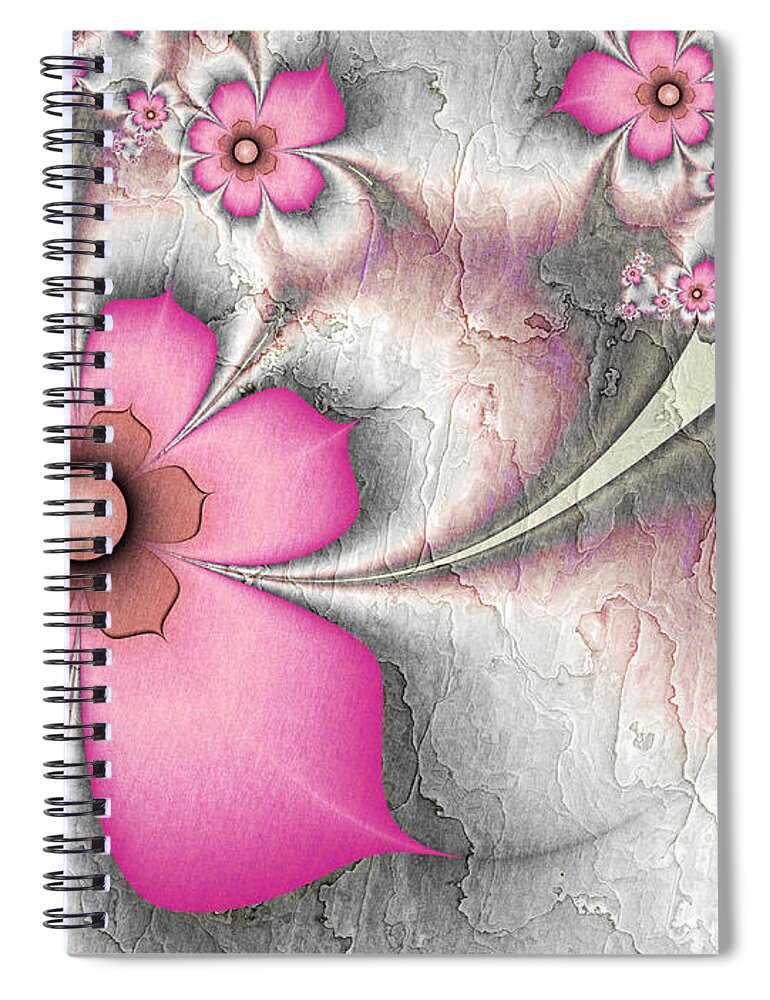 Fractal Spiral Notebook featuring the digital art Fractal Nostalgic Flowers 2 by Gabiw Art