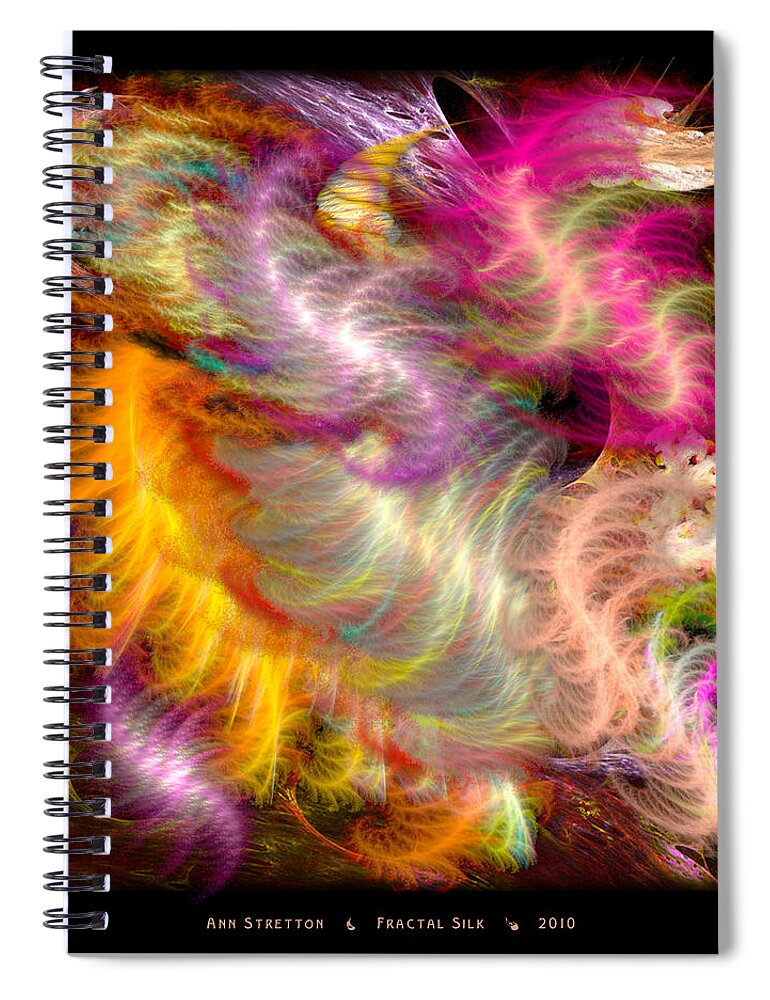 Pink Spiral Notebook featuring the digital art Fractal Silk by Ann Stretton