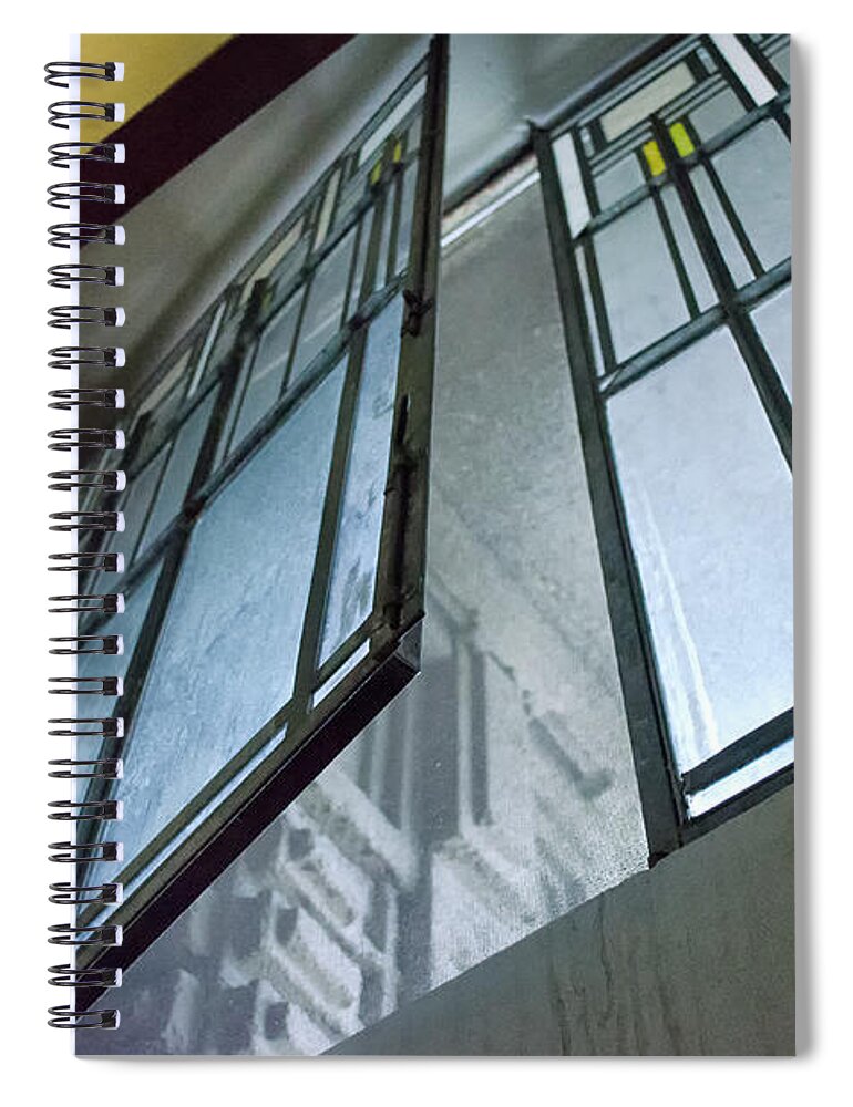 Architecture Spiral Notebook featuring the photograph Frank Lloyd Wright's Open Window by Jim Shackett