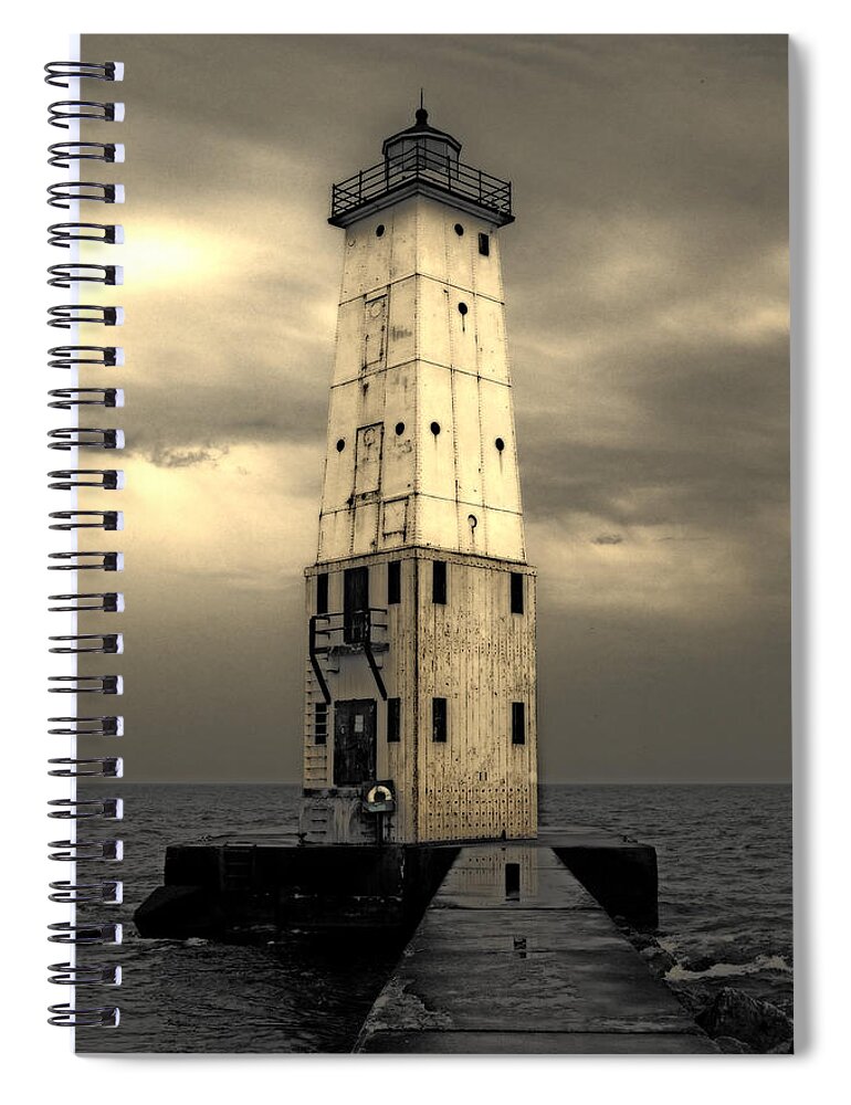 Lighthouse Spiral Notebook featuring the photograph Frankfort North Breakwater by Michelle Calkins