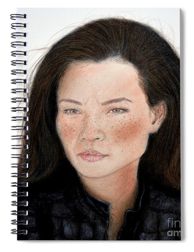 Drawing Spiral Notebook featuring the drawing Freckle Faced Beauty Lucy Liu remake by Jim Fitzpatrick