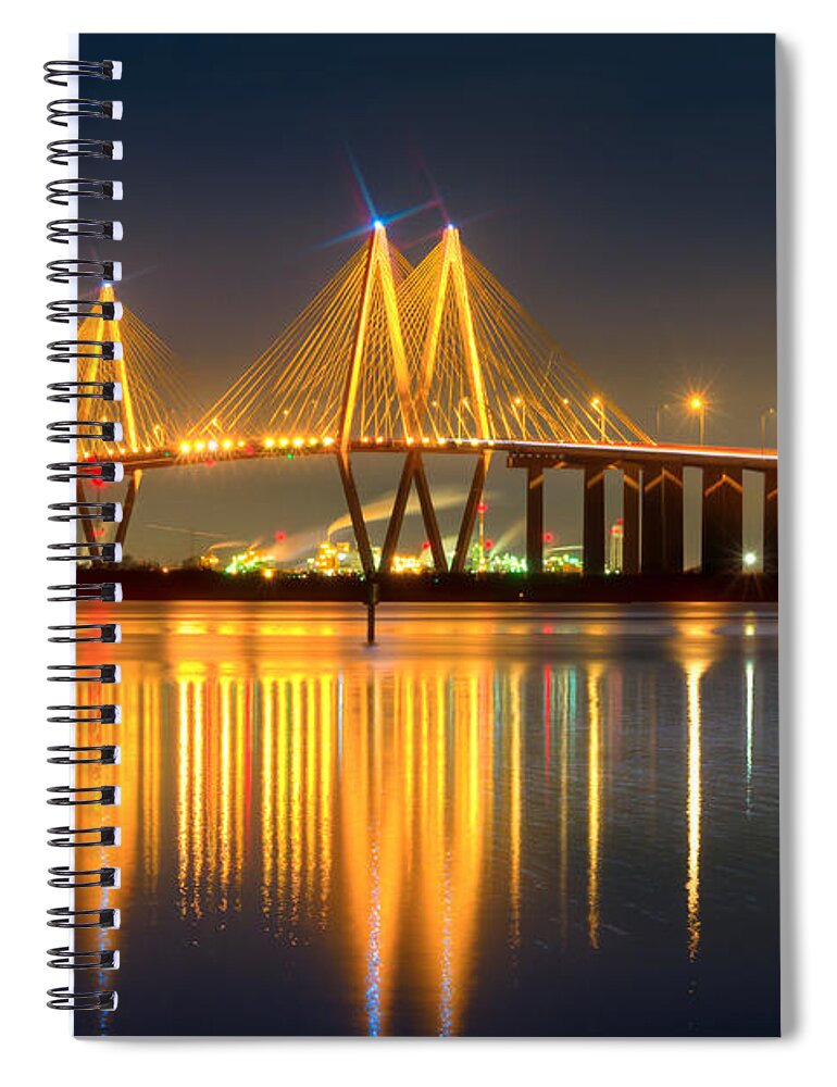 Houston Spiral Notebook featuring the photograph Fred Hartman Bridge at Night by Tim Stanley