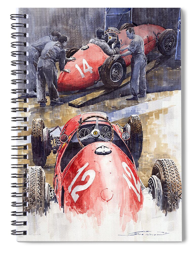 Watercolour Spiral Notebook featuring the painting French GP 1952 Ferrari 500 F2 by Yuriy Shevchuk