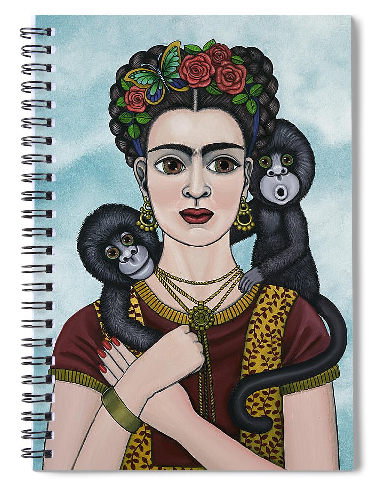 Frida Kahlo Spiral Notebook featuring the painting Frida In The Sky by Victoria De Almeida